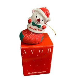 Avon Vintage Christmas Ornament NOT WORKING Teddy Bear Stocking Decor